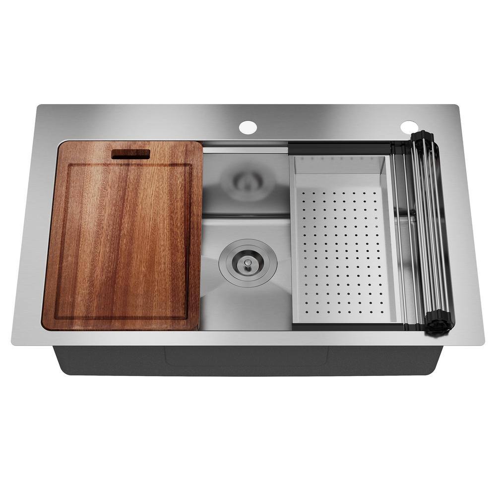 33'' Brushed Stainless Steel Single Bowl Kitchen Sink with Accessories