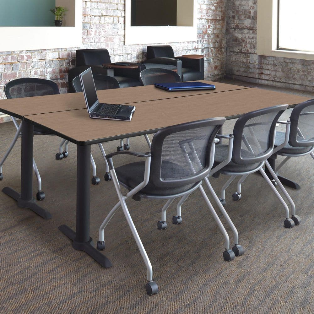 Cain 84 in. x 24 in. Noble Oak T-Base Training Seminar Table Desk and 3 Cadence Nesting Chairs