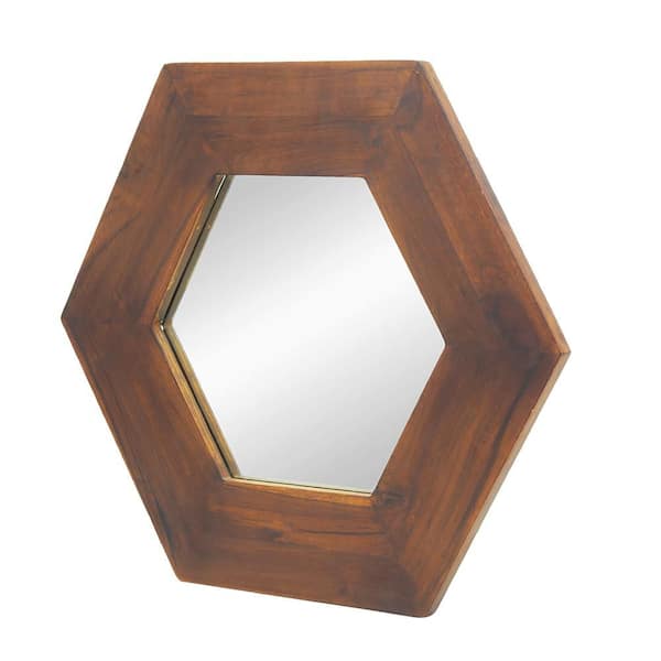 Brown 21.5 in W x 18.5 in. H Farmhose Octagon Wood Framed Mirror Wall Mirror Wall Decor Mirror