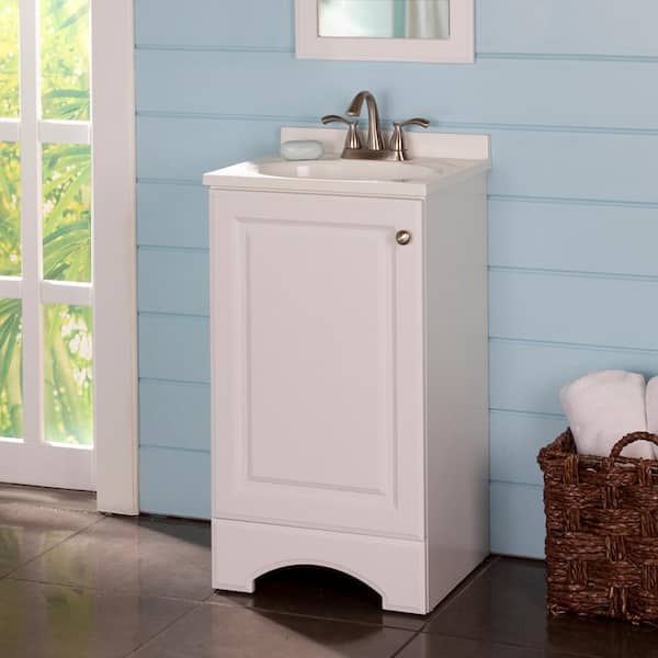 Photo 1 of 18.63 in. W x 16.63 in. D x 35.00 in. H Bath Vanity in White with Cultured Marble Vanity Top in White with White Basin