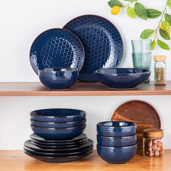 BlueBlueルワー7点セット vancasso 16-Piece Blue Stoneware Dinnerware Set Service for 4