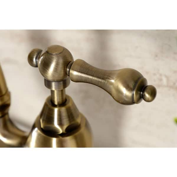 Kingston Brass English Country Bridge 8 in. Widespread 2-Handle Bathroom  Faucet with Brass Pop-Up in Antique Brass HKS7973AL - The Home Depot