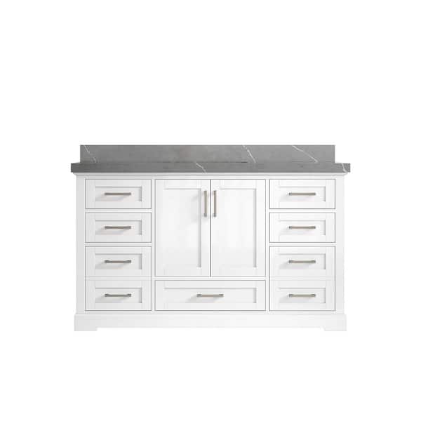 Willow Collections Boston 60 in. W x 22 in. D x 36 in. H Single Sink Bath Vanity in White with 2" Piatra Quartz Top