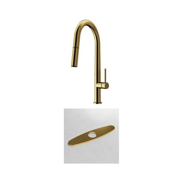 Greenwich Single Handle Pull-Down Kitchen Faucet with 10 in. Deck Plate in Matte Brushed Gold (2-Piece Set)