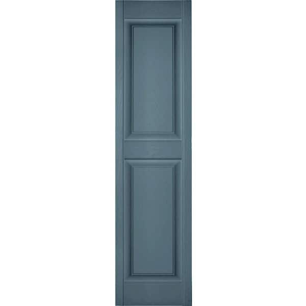 Ekena Millwork 14-1/2 in. x 44 in. Lifetime Vinyl TailorMade Two Equal Raised Panel Shutters Pair Wedgewood Blue
