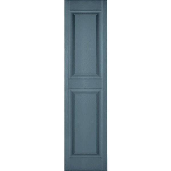 Ekena Millwork 14-1/2 in. x 46 in. Lifetime Vinyl TailorMade 2 Equal Raised Panel Shutters Pair Wedgewood Blue