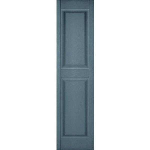 Ekena Millwork 14-1/2 in. x 87 in. Lifetime Vinyl Custom 2 Equal Raised Panel Shutters Pair Wedgewood Blue