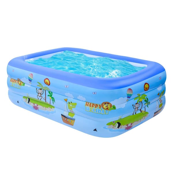 Unbranded 55 in. Family Inflatable Swimming Pool 3-Layer Printing Above Ground PVC Outdoor Ocean Toy Pool in Blue