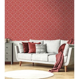 60.75 sq. ft. Cherry Byberry Lattice Paper Unpasted Wallpaper Roll