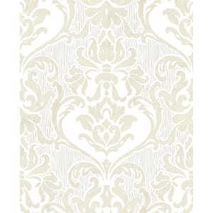 Damask Antique Cream and Ivory Paper Non-Pasted Strippable Wallpaper Roll (Cover 56.00 sq. ft.)