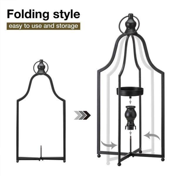 Glitzhome - Modern Farmhouse Black Metal Lantern KD (Set of 2)