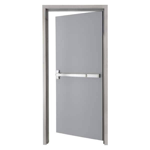 Armor Door 36 in. x 80 in. Fire-Rated Gray Right-Hand Flush Steel Commercial Door with Panic bar, Knock Down FrameandHardware