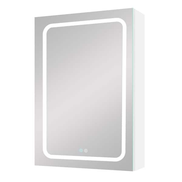 Aoibox 20 in. W x 30 in. H Rectangular Aluminum Medicine Cabinet with Mirror LED Lighted, Adjustable Light and Shelves-White