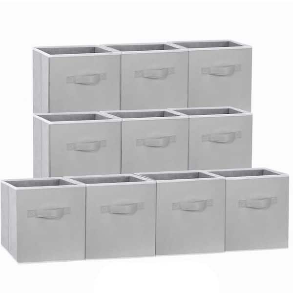 Grey 11 in. x 11 in. Non-Woven Fabric Collapsible Storage Cubes with Dual Handles, Set of 10