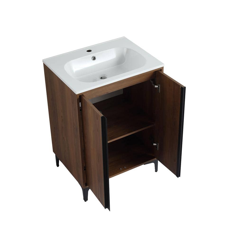 24'' Brown Walnut Single Vanity with White Resin Sink