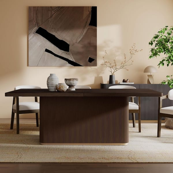 Murray Dark Brown Wood 84 in. W Rectangular Pedestal Dining Table 8-Seats, Pillar Base