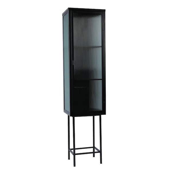 Maincraft 14.8 in. W x 12.7 in. D x 61.2 in. H Black Steel Retro Style Tall Display Linen Cabinet with Fluted Glass