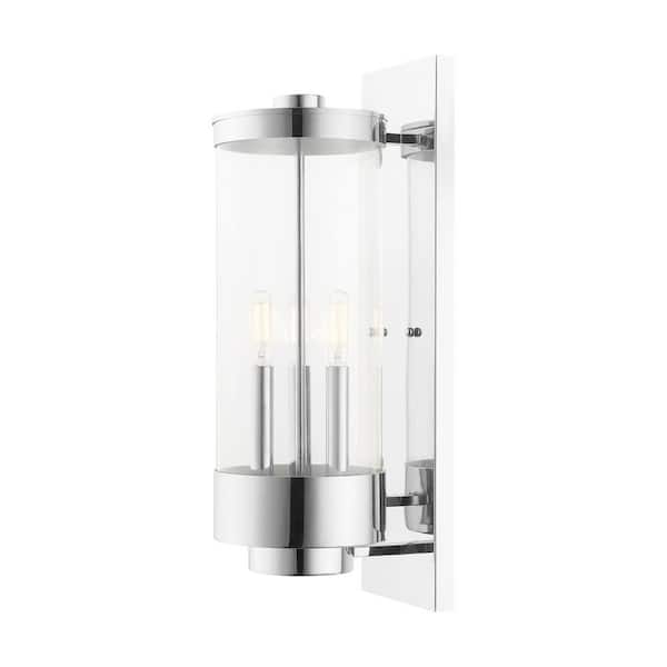 AVIANCE LIGHTING Cavanaugh 20.5 in. 3-Light Polished Chrome Outdoor Hardwired Wall Lantern Sconce with No Bulbs Included