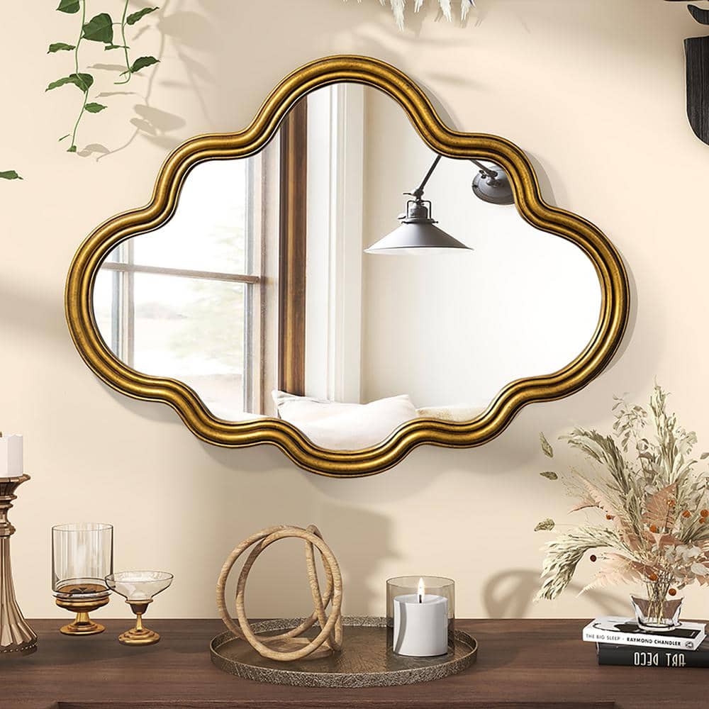 29.5 in. H x 39.9 in. W Vintage Cloud Shaped Gold Wall Mirror Irregular Aes