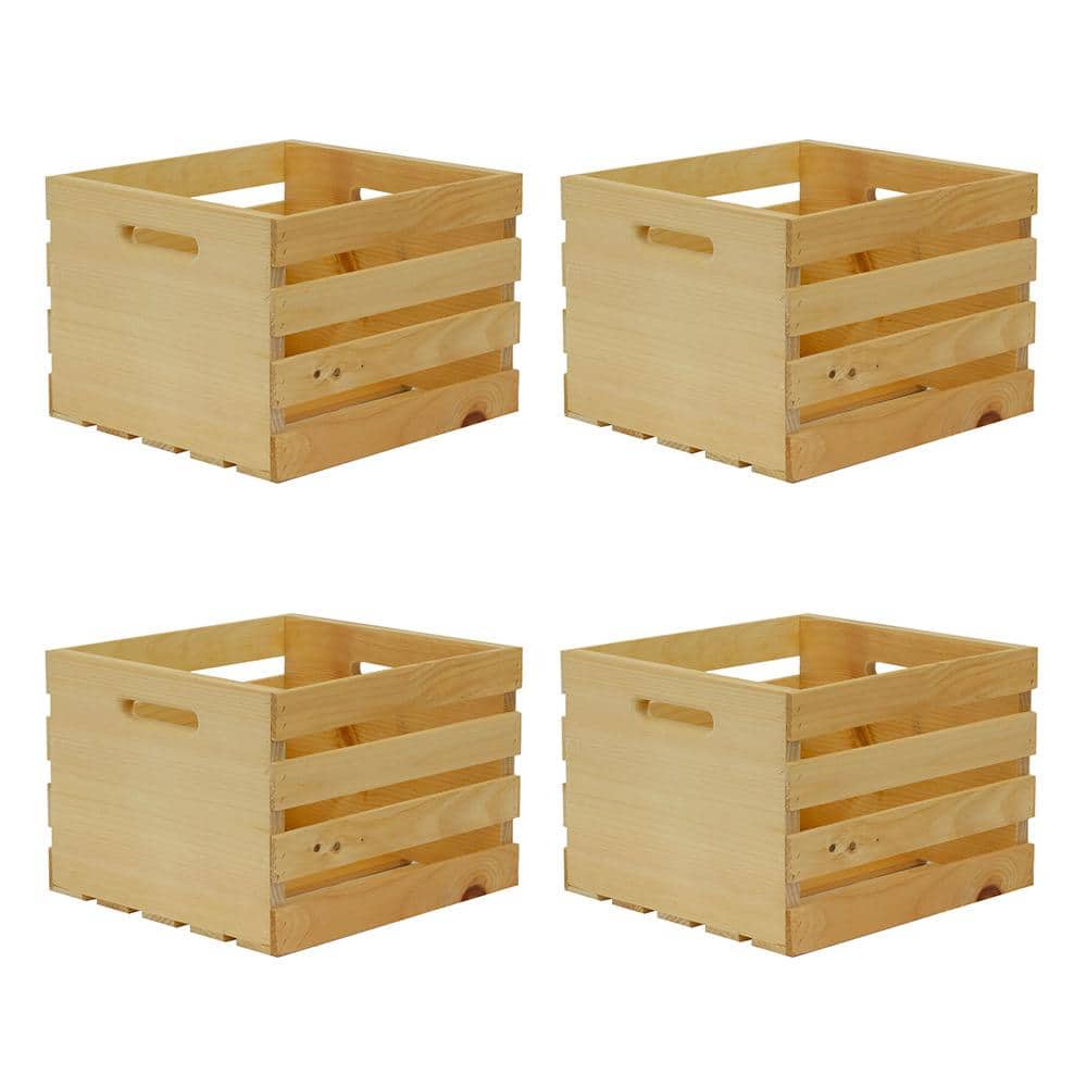 Wooden Storage Crate Kitchen Food Tray Vegetable Box With Handles Unpainted Pine 