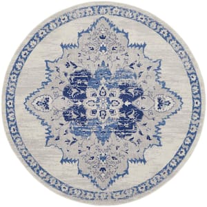 Whimsical Ivory Blue 5 ft. x 5 ft. Center Medallion Traditional Round Rug