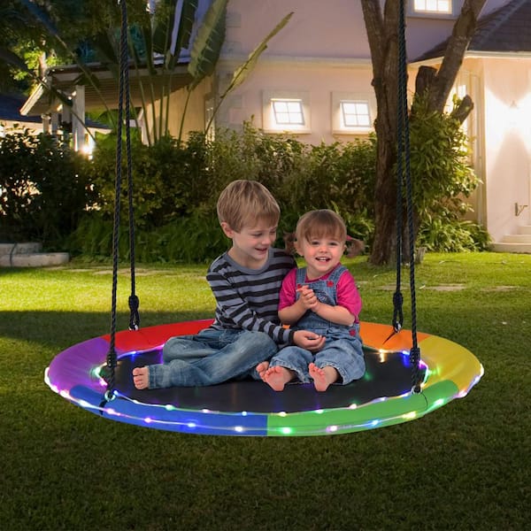 HONEY JOY 2-Person Flying Saucer Tree Swing Metal Patio Swing with