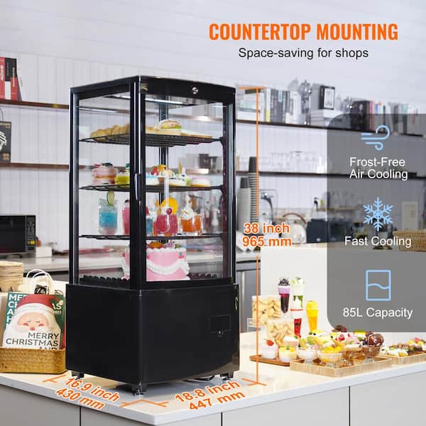 Refrigerated Display Case 16.9 in. W 3 cu.ft. 3-Tier Countertop Pastry Refrigerator LED Lighting TURBO Cooling Black