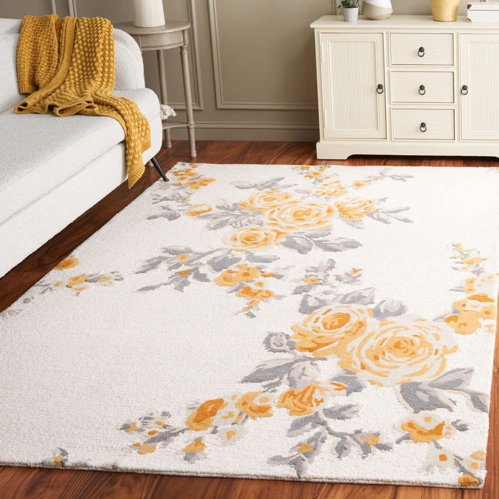 Jardin 3 ft. x 5 ft. Ivory/Gold Floral Blossom Area Rug price history on PriceWatchPro
