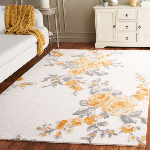 Jardin 6 ft. x 9 ft. Ivory/Gold Floral Blossom Area Rug