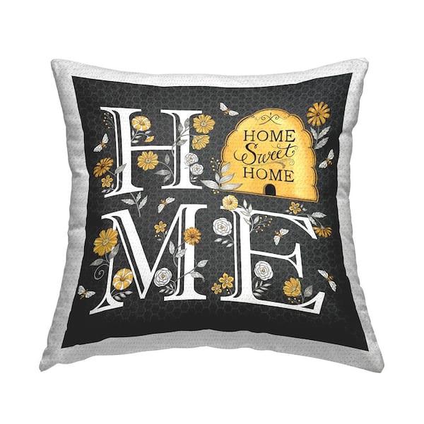 Stupell Industries Sweet Home Floral Beehive Grey Square Outdoor Throw Pillow