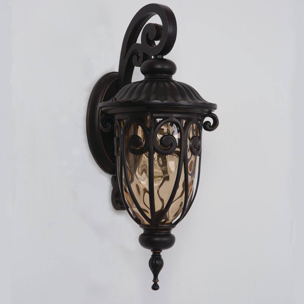 Bronze Lantern Style Wall Sconce with Goldstone Glass
