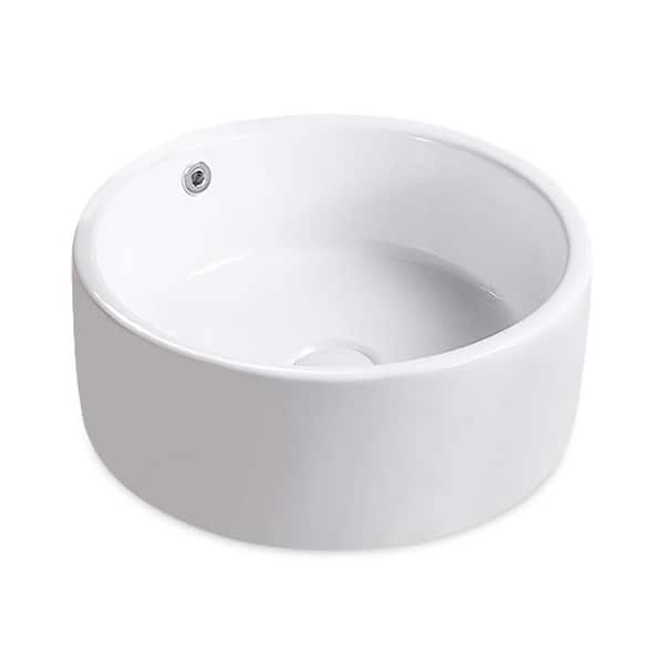 WELLFOR 16.75 in. White Ceramic Round Bathroom Vessel Sink with Ultra-Smooth Hydro-Repellent Surface