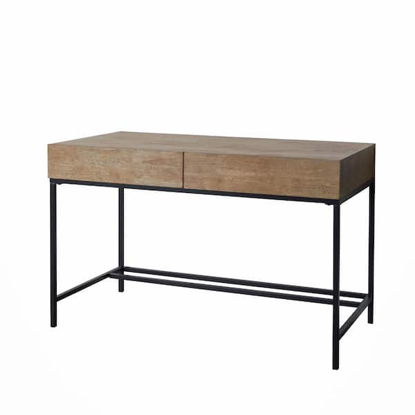 DEVON & CLAIRE Dan 47.3 in. Wide Natural Brown Wood Writing Desk Features Black Metal Frame