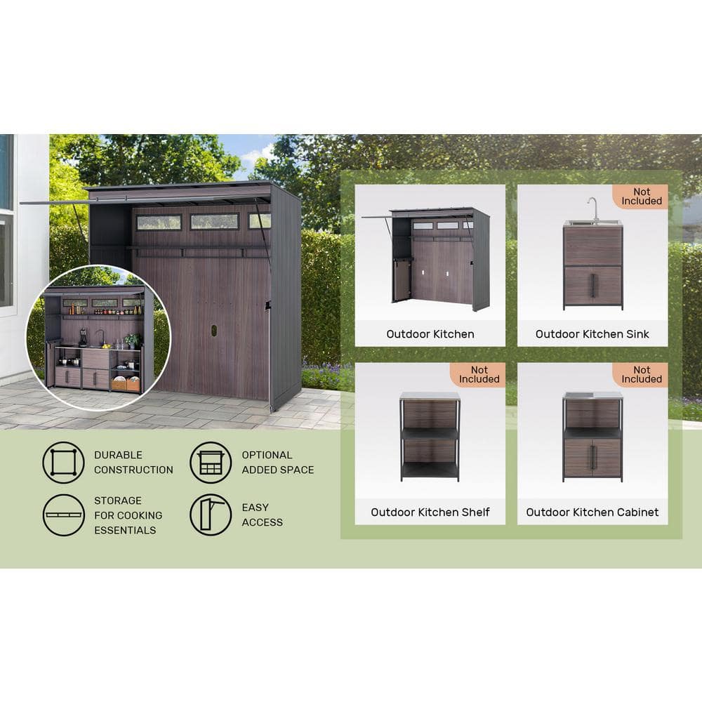 Fleetwood 7 ft. x 3 ft. Wood Grain Steel Outdoor Kitchen with Gas Springs
