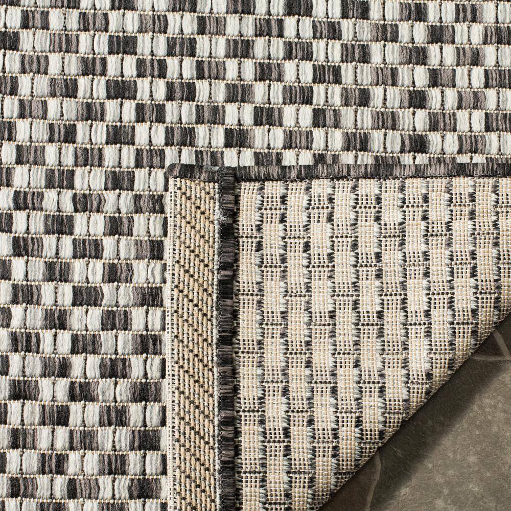 Black and Light Grey Synthetic Square Indoor/Outdoor Rug, 5'3" x 5'3"