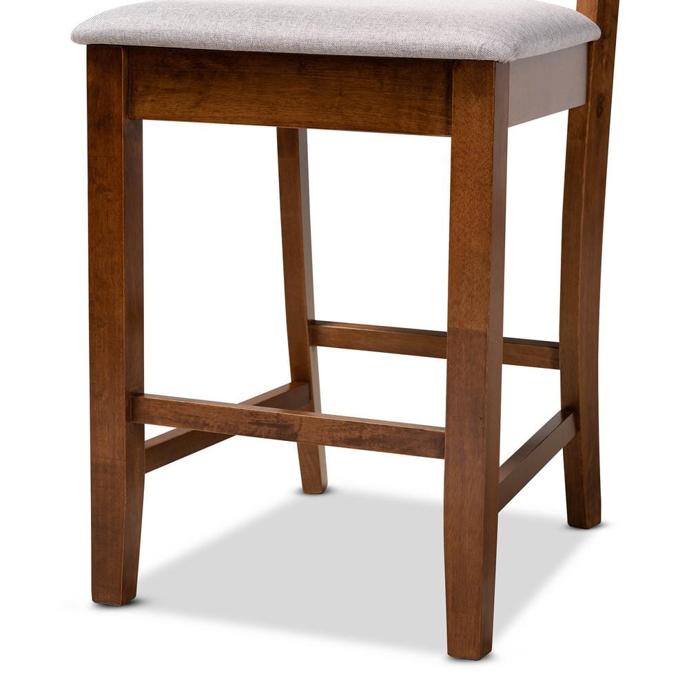 Nicolette Grey Fabric and Walnut Wood Counter Stools, Set of 2