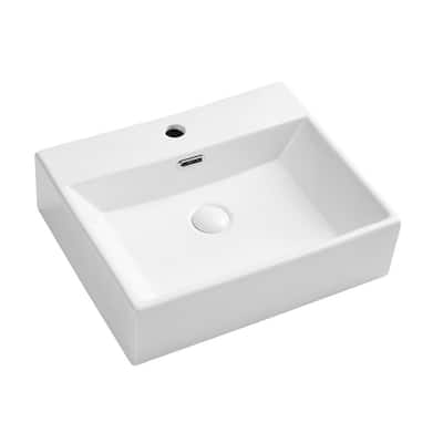 Art Basin Ceramic Rectangular Wall Mounted Vessel Sink Above Counter in White