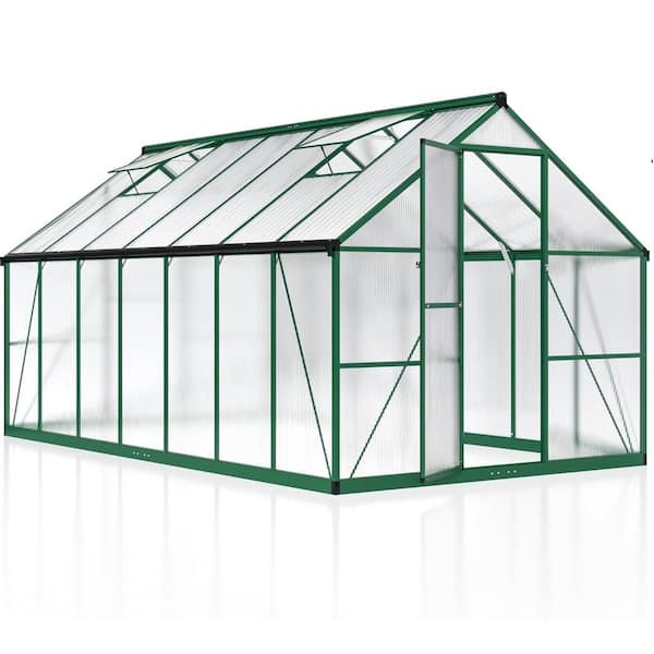 VIWAT 8 ft. W x 14 ft. D Greenhouse for Outdoors, Polycarbonate Greenhouse with Quick Setup Structure and Roof Vent, Green