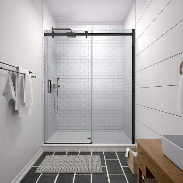 Streamline Salton 60 in. W x 74 in. H Sliding Shower Door, CrystalTech Treated 5/16 in. Tempered Clear Glass, Matte Black Hardware