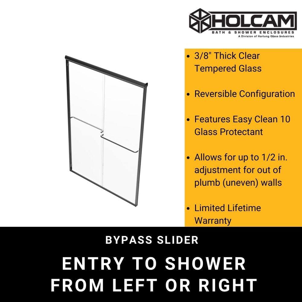 Eurolite 58" Matte Black Frameless Sliding Shower Door with Clear Glass
