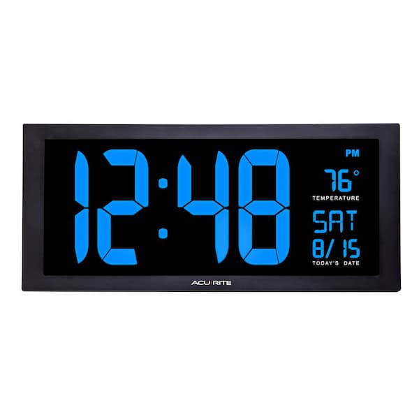 Photo 1 of 18 in. Digital Clock with Date, Indoor Temperature, and Blue LED Display