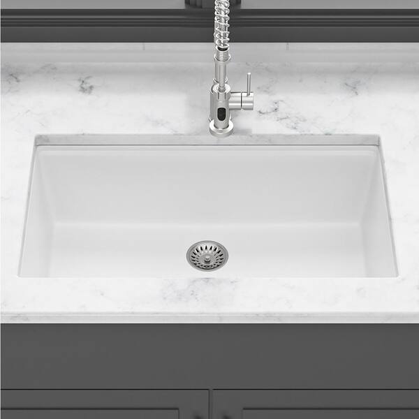 Staykiwi 33 in. Undermount Single Bowl White Quartz Kitchen