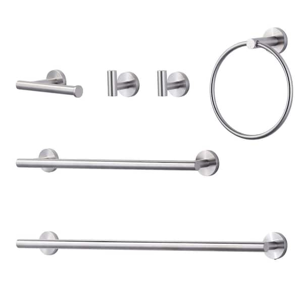 ALEASHA 6-Piece Bath Hardware Set with Mounting Hardware in Brushed Nickel