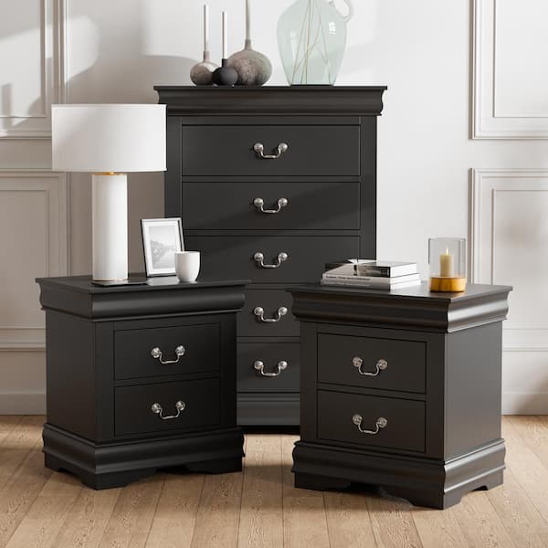 Furniture of America Burkhart Black 2 Drawer 21.63 in. W Set of 2 Nightstand and Chest