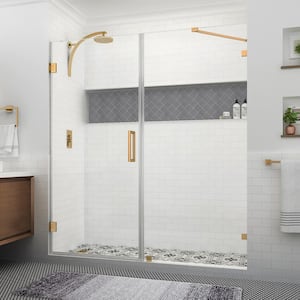 Nautis XL 70.25 to 71.25 in. W x 80 in. H Hinged Frameless Shower Door in Brushed Gold with Clear StarCast Glass