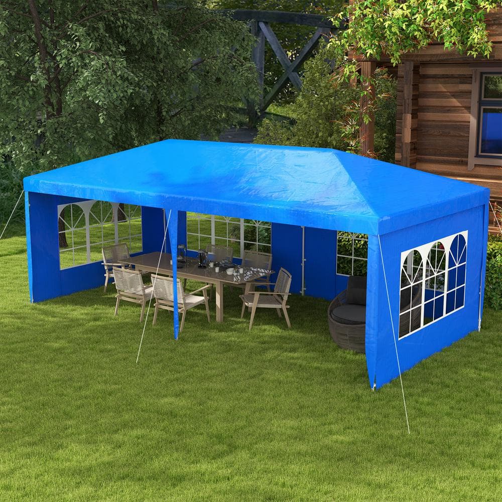 Large Blue Steel Frame Patio Canopy Tent with Sidewalls