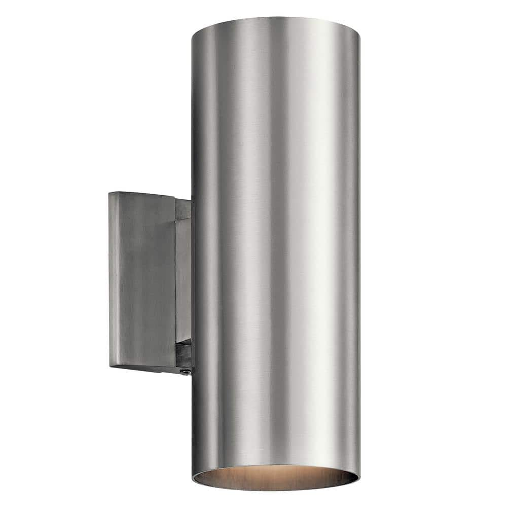 KICHLER Independence 12 in. 2-Light Brushed Aluminum Outdoor Hardwired Wall Cylinder Sconce with No Bulbs Included (1-Pack)