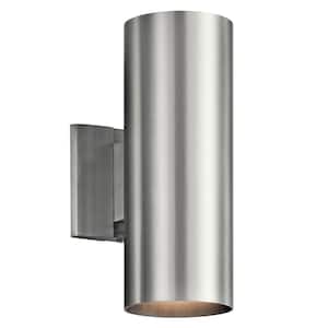Independence 12 in. 2-Light Brushed Aluminum Outdoor Hardwired Wall Cylinder Sconce with No Bulbs Included (1-Pack)