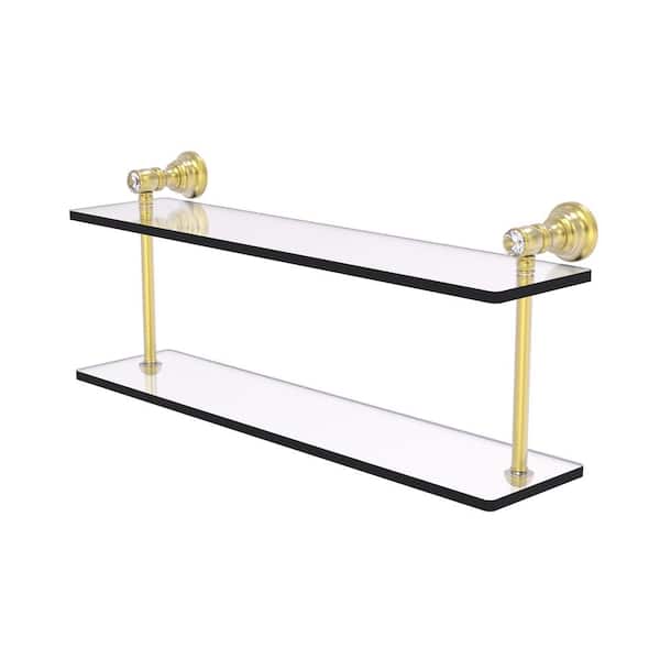 Allied Brass Carolina Crystal Collection 22 in. x 9.2 in. H x 5.6 in. D Brass Rectangular 2-Tiered Glass Shelf in Satin Brass