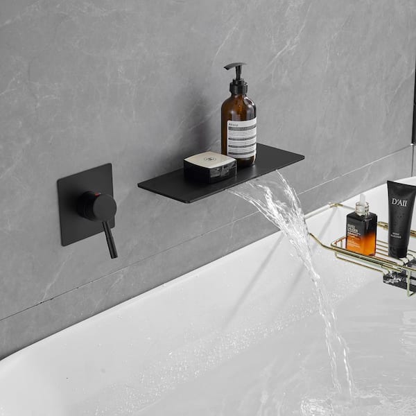 Single-Handle Wall Mount Bath Spout Waterfall Roman Tub Faucet Bathtub Filler in. Matte Black